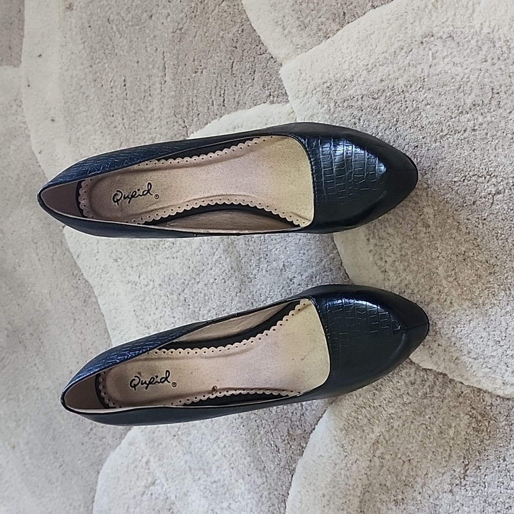 Black Snake Skin Print - Hidden Platform Heels - Size 10
